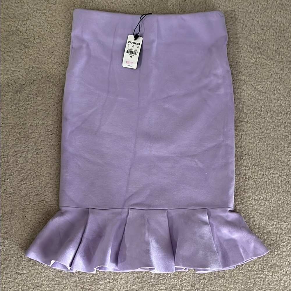 Express Purple Ruffled Pencil Skirt Knee-Length